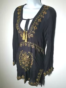 Cable & Gauge ladies sheer black & gold kaftan ethnic cover up top Size S M - Picture 1 of 9