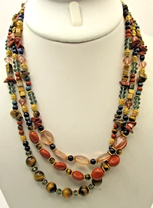 Vintage Halskette Lagenlook Multigemstone und goldfarbene Perlen - Bild 1 von 6