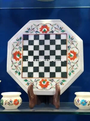 1'x1' Marble Chess Center Outdoor Table Top Malachite Hakik Inlay Art Decor E127 - Image 1 of 4