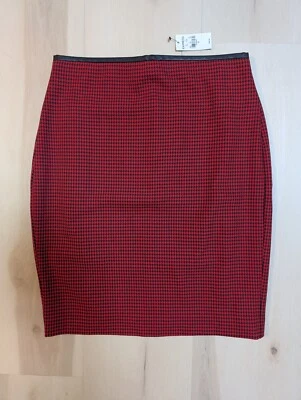 Falda mediana Express para mujer con estampado de pata de gallo roja nueva con etiquetas Foto 1 de 2