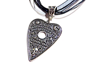 OUIJA PLANCHETTE CHOKER NECKLACE silver-tone skull goth spirit board 6D - Picture 1 of 4