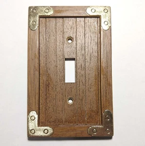 Vintage General Electric Switch Plate Cover 1974 faux Wood Plastic +gold - Picture 1 of 3