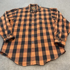 Harley-Davidson Shirt Mens Medium Orange Black Buffalo Plaid Flannel Workwear - Picture 1 of 12