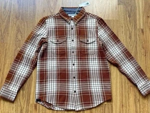 Outerknown Men’s Medium The Blanket Shirt Orange Plaid Cotton Flannel - Picture 1 of 7