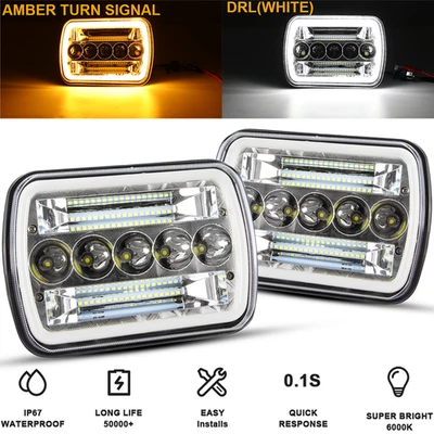 2PC 7x6"5x7" LED Headlights DRL Turn Signal For 1983-1997 Nissan Pickup Hardbody - Image 1 of 4