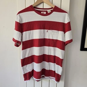 Levi's Striped Mens T-Shirt Red and White Medium - Picture 1 of 9