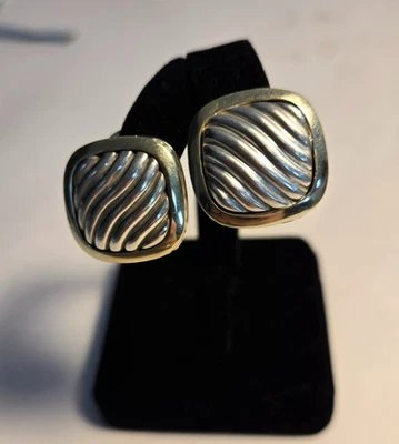 David Yurman 18K Yellow Gold & Sterling Silver Albion Pierced Earrings - Image 1 of 4