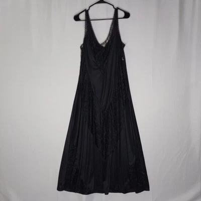 Petra Vtg Maxi Nightgown 2X Black Sleeveless Nylon Lace Sheer Whimsigoth 80s - Image 1 of 4