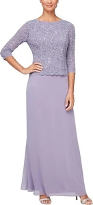 Alex Evenings One Piece Gown Dress 3/4 Sleeve Stretch Lace Bodice Mock 6P - Picture 1 of 3
