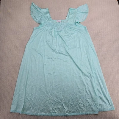 Vintage Vanity Fair Nightgown Robe Womens Large Green Lace Flutter 70s USA Made - Image 1 of 4