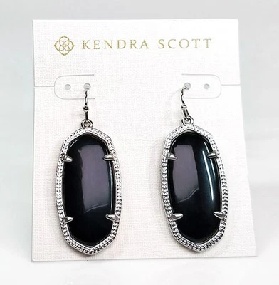 New Kendra Scott Elle Silver Drop Earrings In Black - Image 1 of 2