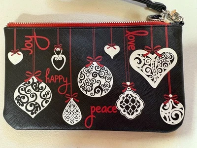 Brighton любовь заметки рождественские украшения кошелек с ремешком косметичка 8,5 «x 5» черный красный - Изображение 1 из 4