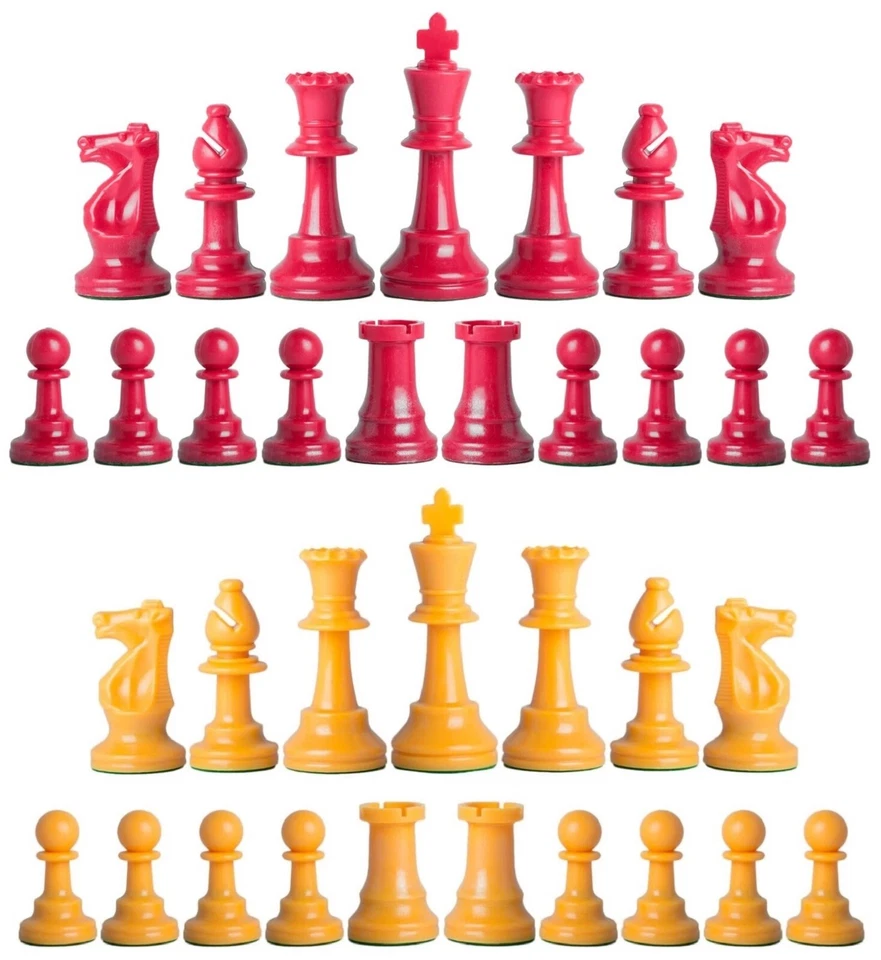 Staunton 单重象棋棋子 - 全套 34 红色和黄色 - 4 皇后 — 第 1/3 张图片