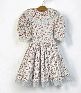 VTG Girls Dress Size 4 Cotton Lace Cottage Prairie Flower Girl Dress Party Long - Picture 1 of 14