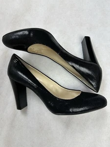Calvin Klein Shoes US 10 M UK 7.5 Pumps Olive Block Heels Black Leather Pattern - Picture 1 of 5