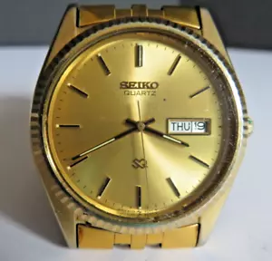 VINTAGE Seiko® SQ Herrenuhr *VIDEO* Datum goldfarbenes Armband Stil 5Y23-8A60 A4 - Bild 1 von 19