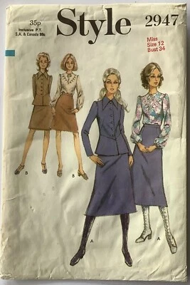 Style 2947 Sewing Pattern UNCUT Peplum Jacket, V-Yoke Back Zip Blouse, Skirt 12 - Image 1 of 3