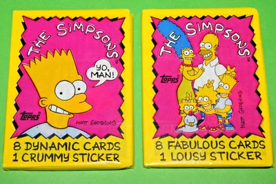1990 The Simpsons Sealed Wax Pack Topps Cartoon 2 PACK LOT 18 CARDS DISNEY BART - Image 1 of 4