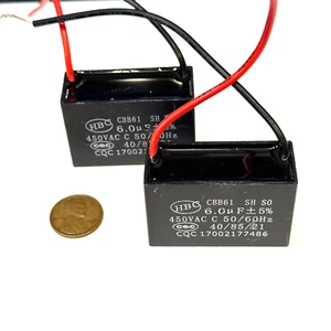 2 Pieces HBC CEILING FAN CAPACITOR CBB61 6uf 50/60hz 40/85/21 450vac E3 - Picture 1 of 2