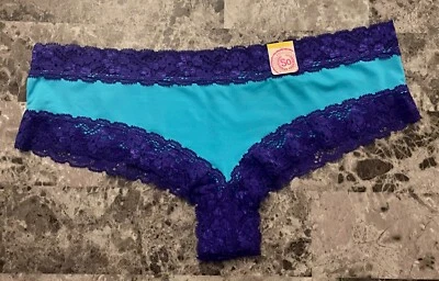 NWT SO KOHLS SMALL SMOOTH BLUE PURPLE RARE MICRO LACE TRIM CHEEKY PANTIES - Image 1 of 4