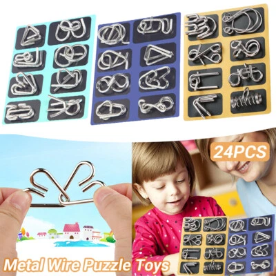 Set of 24PCS Metal Wire Puzzle Toys IQ Test Puzzle Unlock Toys Brain Teasers - Image 1 of 4