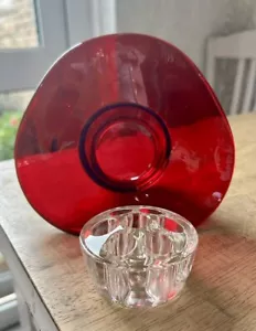 Vintage Sowerby Ruby Red Glass Tricorn Posy Bowl Vase Pressed Retro 1960s - Picture 1 of 8