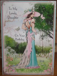 HANDMADE ART DECO PERSONALISED DAUGHTER BIRTHDAY CARD LADY IN A GARDEN 2023 - Picture 1 of 4