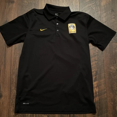 NIKE PITTSBURGH PIRATES COOPERSTOWN RETRO Polo Shirt DRI FIT Medium Black MLB Cover