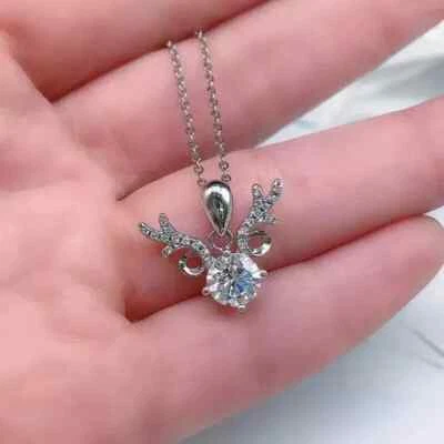 2Ct Round Cut Simulated Diamond Unique Design Chain Pendant14k White Gold Plated - Image 1 of 4