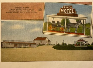RANCHO MOTEL Lincoln Highway Route 30 Ashland Ohio postal caballo con carro AAA - Imagen 1 de 2