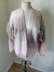 Frye Co Cardigan Womens S Open Front Fringe Pink Spacedyed Ombre Western Boho - Picture 1 of 14