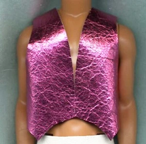 KEN DOLL HANDMADE VEST - HOT PINK METALLIC LEATHER WESTERN COWBOY CLOTHES - Picture 1 of 2