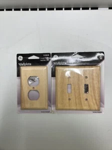 GE Double Wallplate Solid Oak Finish 51591 New Sealed Switch Outlet Receptacle - Picture 1 of 10
