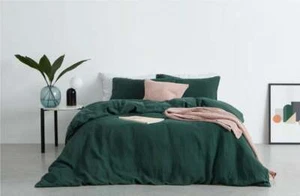 Funda nórdica de lino verde esmeralda lavada a la piedra ropa de cama en Queen Twin - Imagen 1 de 6