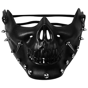 Steampunk Skull Half Face Mask PU Leather Spiked Gothic Mask Halloween Costumes - Picture 1 of 7