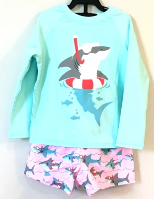 Traje de baño de 2 piezas para niños manga larga talla 2T forrado tiburón jumpolín frijoles Foto 1 de 4
