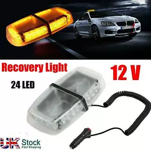Magnetic 12V Amber LED 24W Vehicle Roof Lightbar Flashing Beacon Strobe Light - Picture 1 of 12