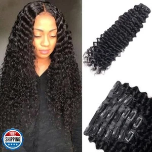 Pobokix Seamless Clip in Hair Extensions - Real Human Hair Deep Wave Brazilia - Picture 1 of 5