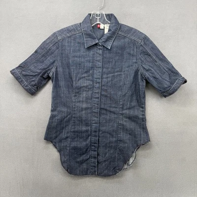 Camisa Levi's Abotonada Niñas Grande Azul Manga Corta Denim Cola Camisa A Presión Dobladillo Foto 1 de 4