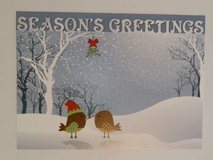 Tarjeta de Navidad Love Birds Muérdago Temporadas Saludos A Juego Sobre Hábitat - Imagen 1 de 4