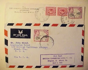 JAMAIKA FLUGBRIEF 1949 1. APRIL NACH MIAMI auch 1946 nach USA - Bild 1 von 1