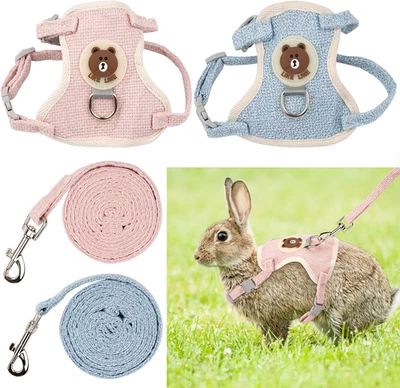 Kaninchen Leine verstellbar 120cm weich Zubehör Haustiere Blau Rosa 2 Stück - Bild 1 von 4