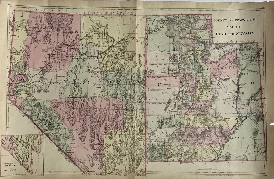 S Augustus Mitchell / Mapa del condado y municipio de Utah y Nevada 1881 Foto 1 de 1