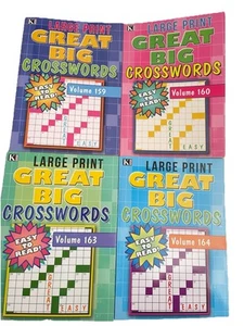 Lot 4 Large Print CROSSWORDS Puzzle Books Kappa NEW Full Sized Free Shipping - Picture 1 of 5
