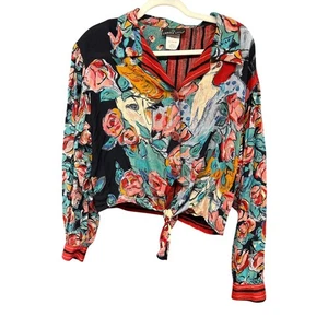 80er Carole Little Vintage Medium Bluse Rosen Patchwork Floral Künstler Blumen - Bild 1 von 7