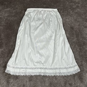 Vintage Mel-Lin Knee Length Slip Size M Nylon USA Lace White Lingerie Romantic 