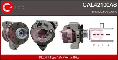Alternatore con puleggia cinghia Poly-V CAL42100AS CASCO per SSANGYONG DAEWOO - Immagine 1 di 4