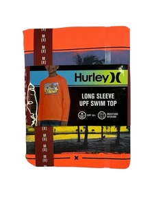 Hurley Boys Sz 8 Long Sleeve Moisture Wicking UPF Swim Top T-Shirt Orange New - Picture 1 of 7