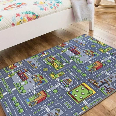 Spielteppich Kinderzimmer Teppich Kinderteppich Auto Straßen Muster, In Grau - Bild 1 von 4