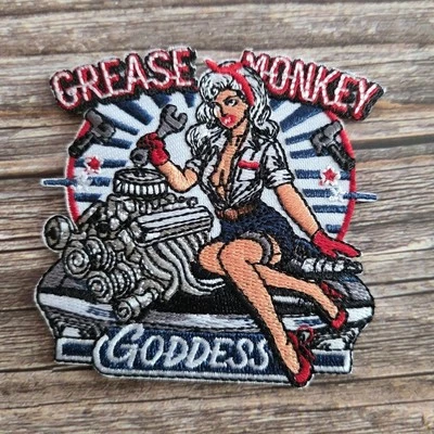 Grease Monkey Goddess Gearhead Car Lover Rockabilly Pin Up Patch - Image 1 of 2